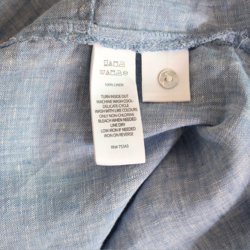 Tahari 100% Linen Blue Button Down Shirt Blouse Tunic Top Size XL Coastal Beach - Picture 7 of 7